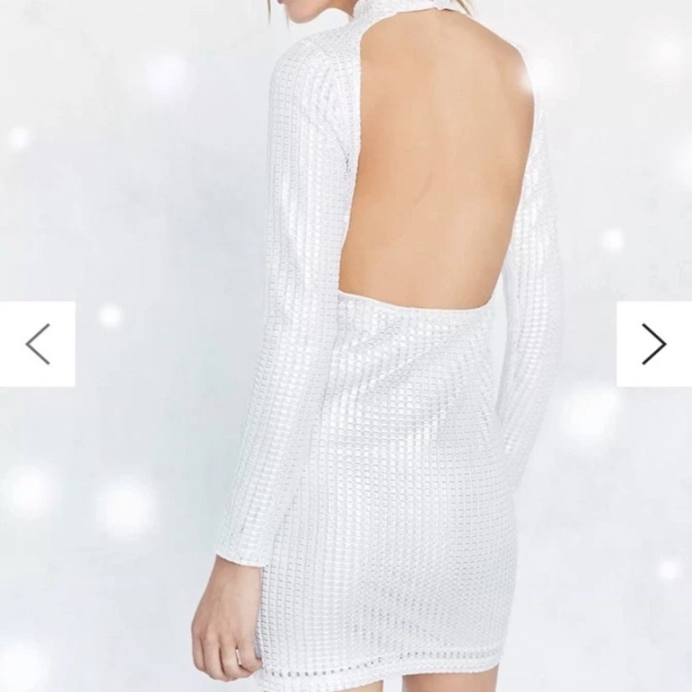 White Open Back Long Sleeve Dress XS